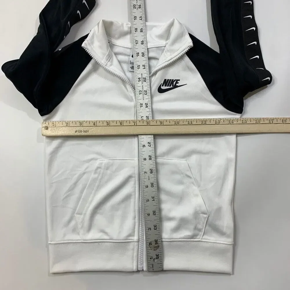 Nike‎ Jacket Boys Youth M Medium White Black Full Zip Swoosh Track 5-6 Years Old